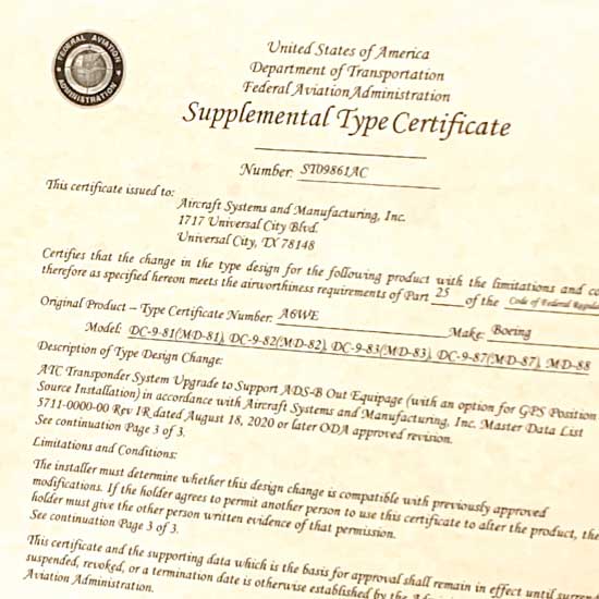 Supplemental Type Certificate